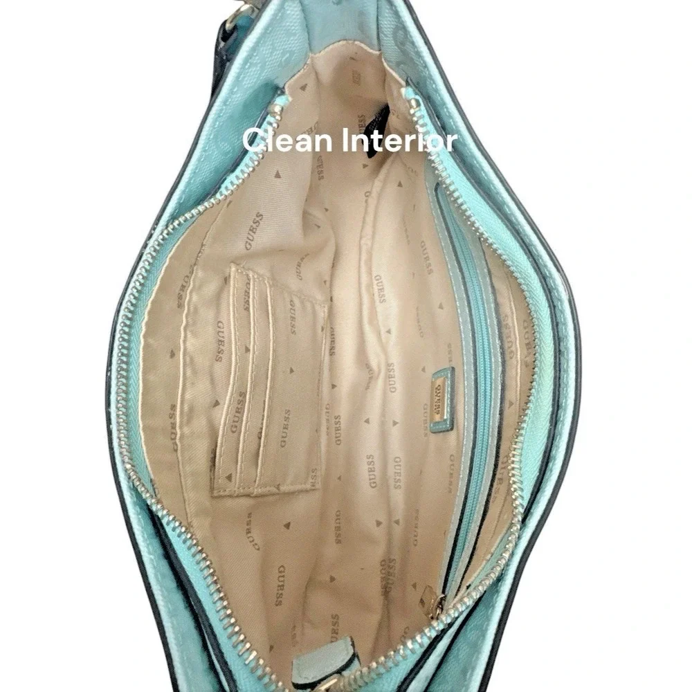 Guess Turquoise Mini Hobo Shoulder Bag – Textured Patent Look